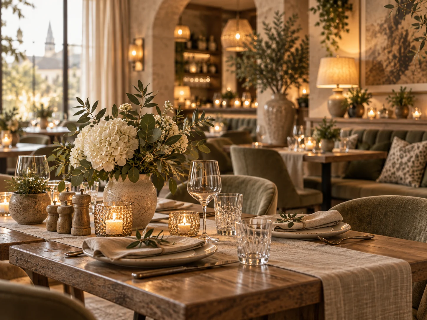 Elegantně prostřený stůl v restauraci nebo hotelu
